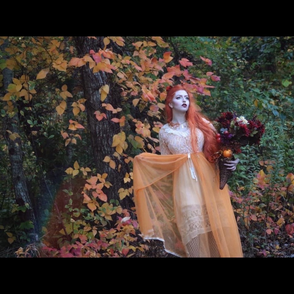 Vintage 1970s sheer lace overdress and underdress orange white size small